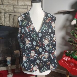 Vintage White Stag Blue Santa Print Women's Vest Small
